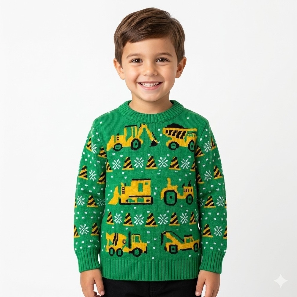 Rocksic Construction Truck Ugly XS Christmas Sweater Toddler‎ Boys